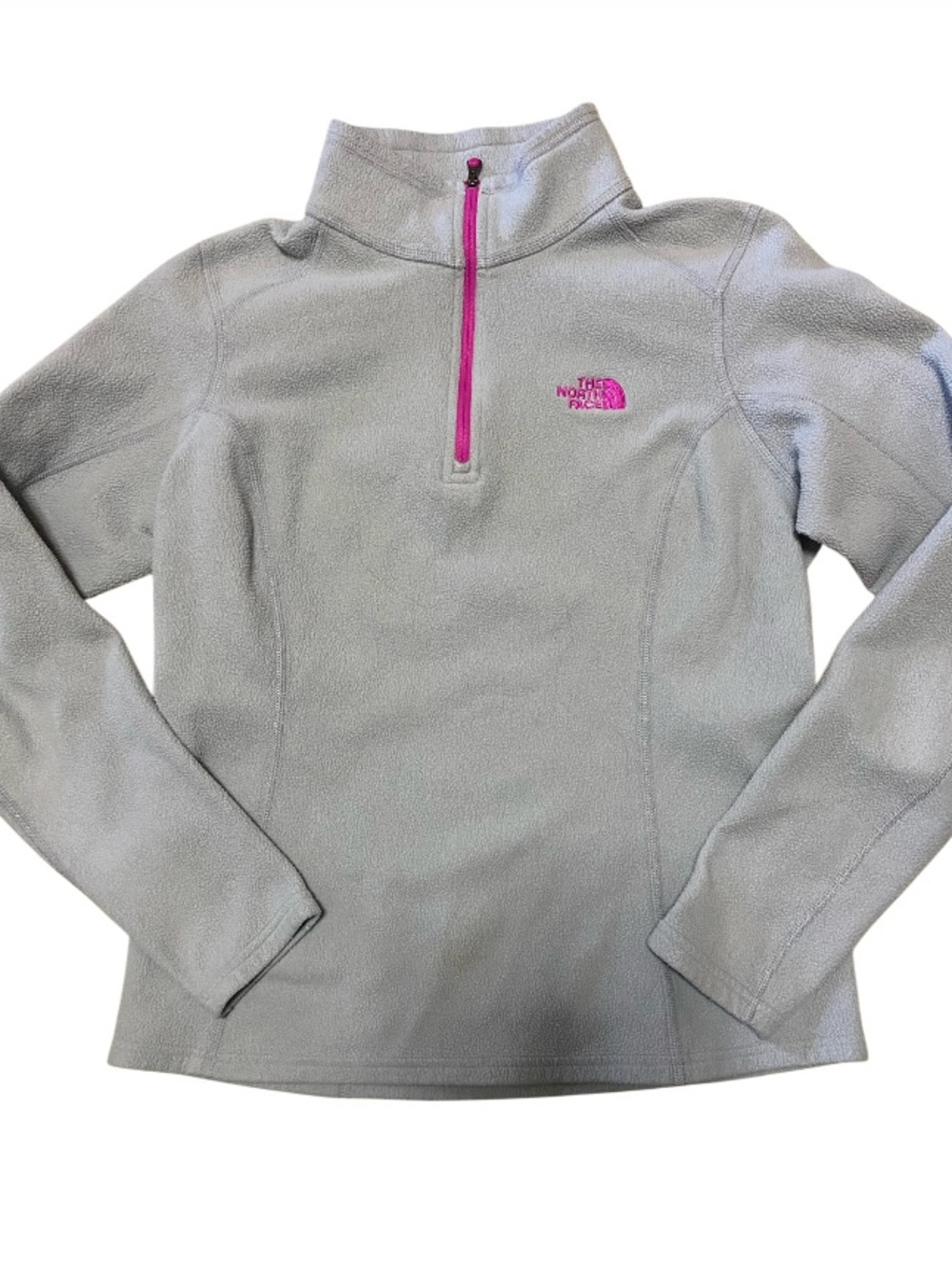 The North Face • Light Gray • Fleece • 1/4 Zip Pullover • Pink Zip & Logo